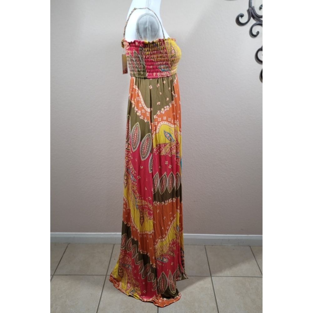 Agua Bendita Maxi Dress Womens Multicolor Paisley Smocked Leandra Lula NWT Small - Picture 3 of 14
